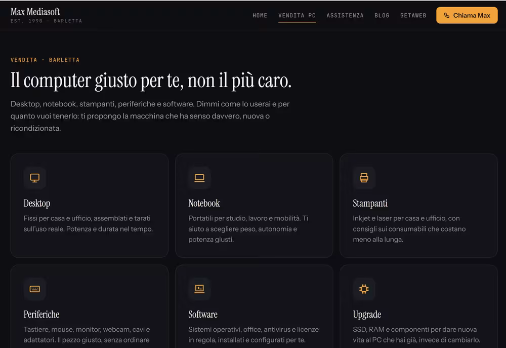 Web agency a Barletta: il sito di Max Mediasoft, negozio di informatica, dal 1990 a Barletta