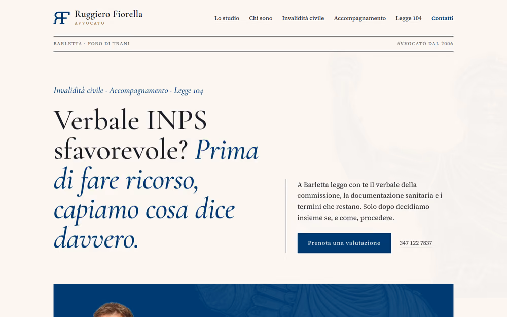 Web agency a Barletta: il sito di Avv. Ruggiero Fiorella, studio legale, diritto previdenziale a Barletta